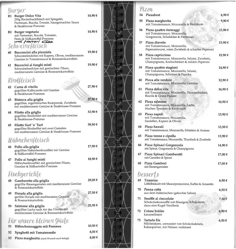 La Dolce Vita Merseburg Speisekarte 2
